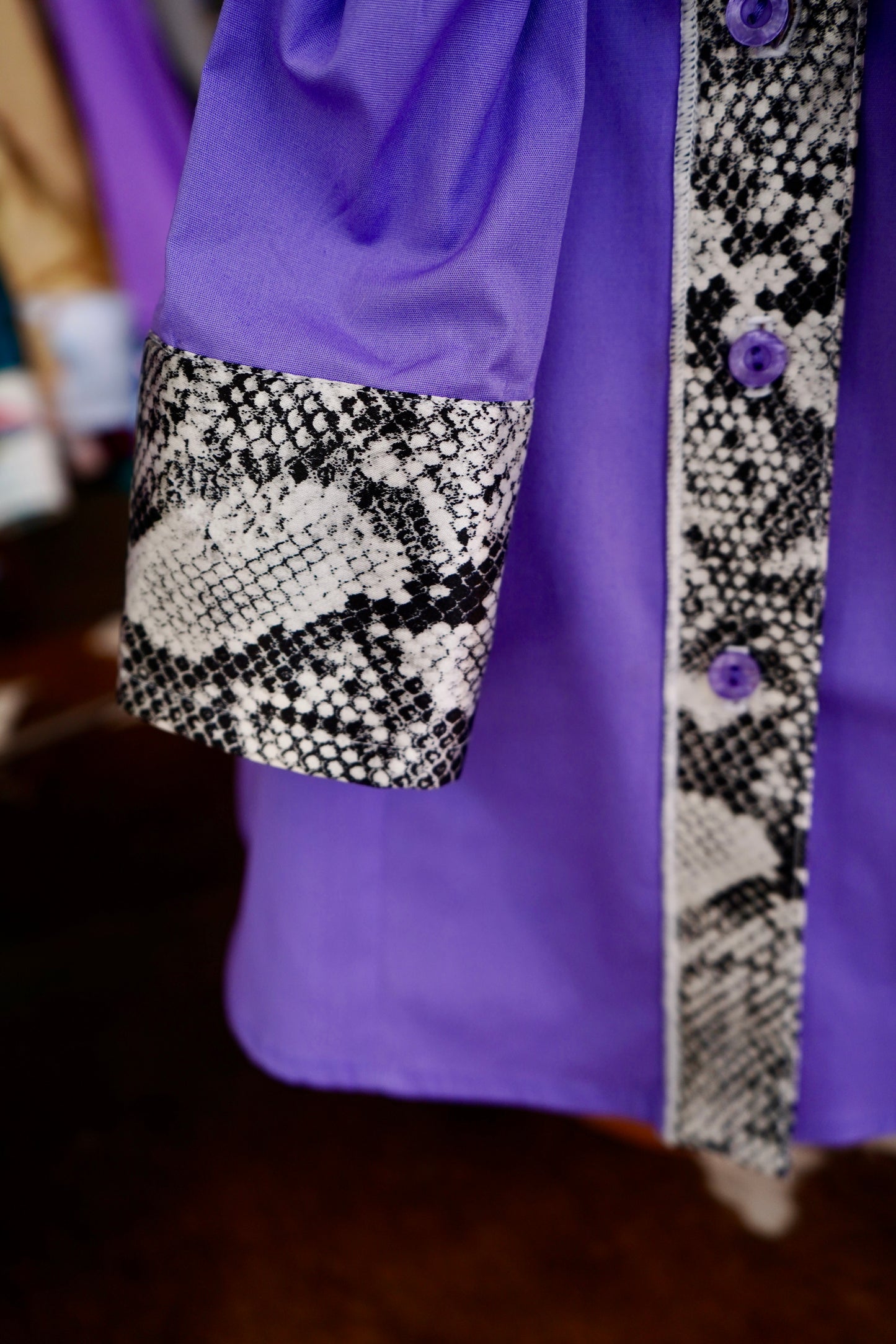 M - Snakeskin on Lavender Cotton Button Down