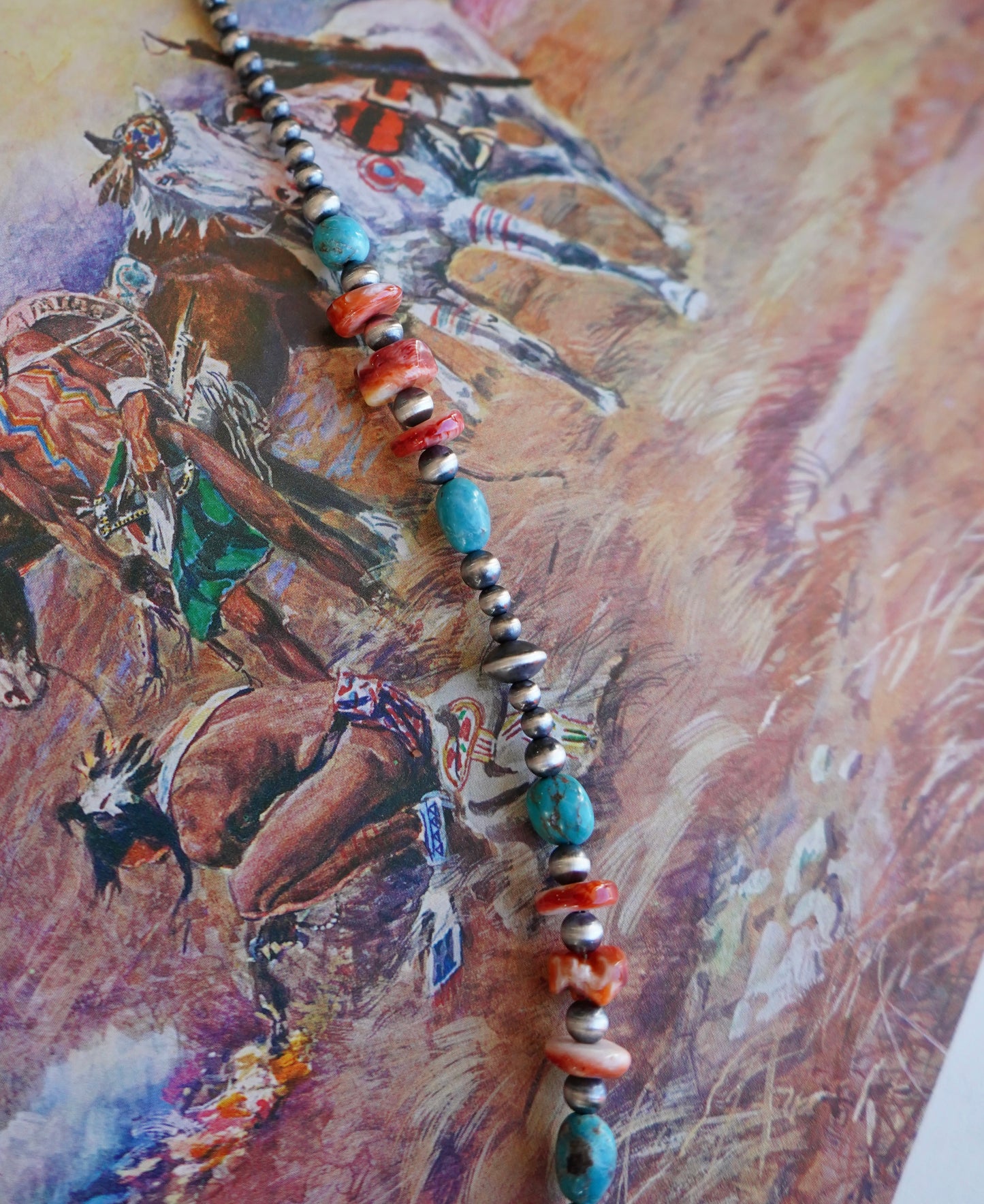 Sterling Silver Pearls w/ Orange Spiny & Turquoise Necklace - 22”