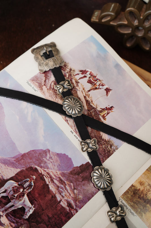 Joan Begay Black Leather w/ Silver Conchos Belt -