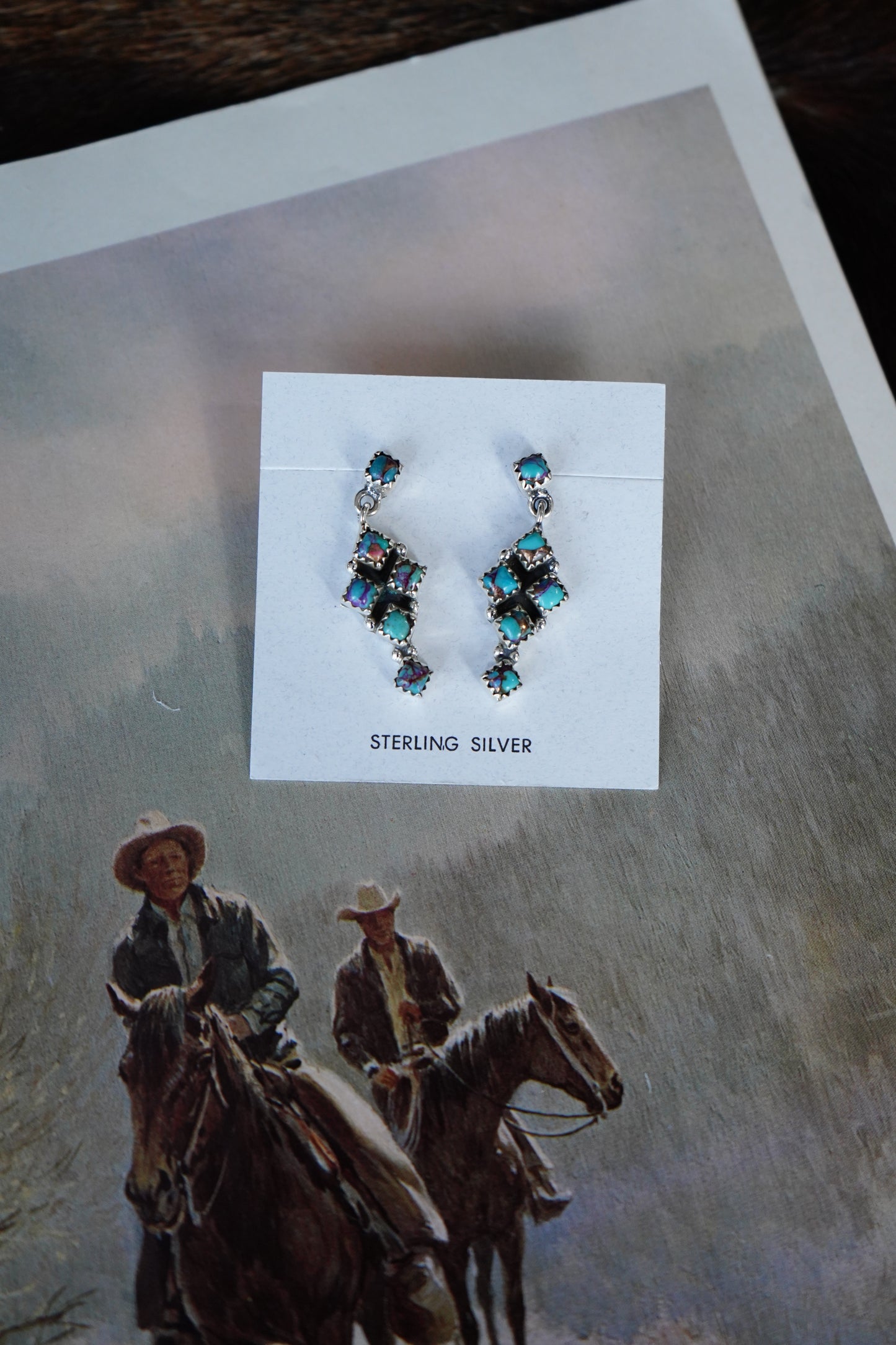 Turquoise 6 Stone Dangly Cluster Stud Earrings