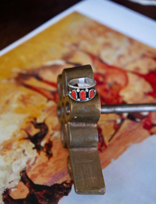 Reed Charley 3 Stone Red Coral Ring - Sz 11.5
