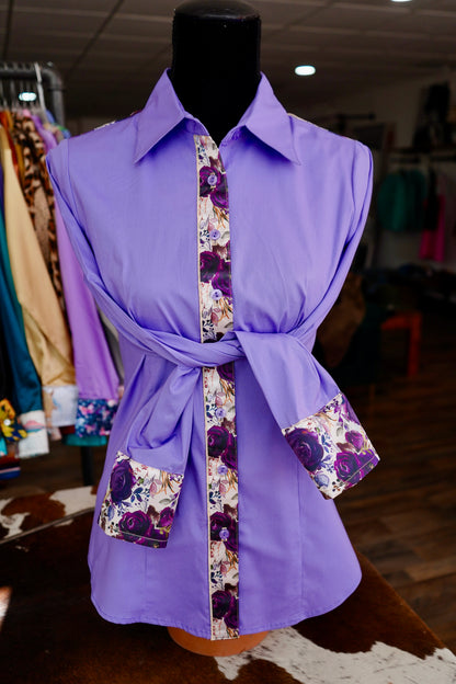 M - Plum Roses on Lavender Cotton Button Down
