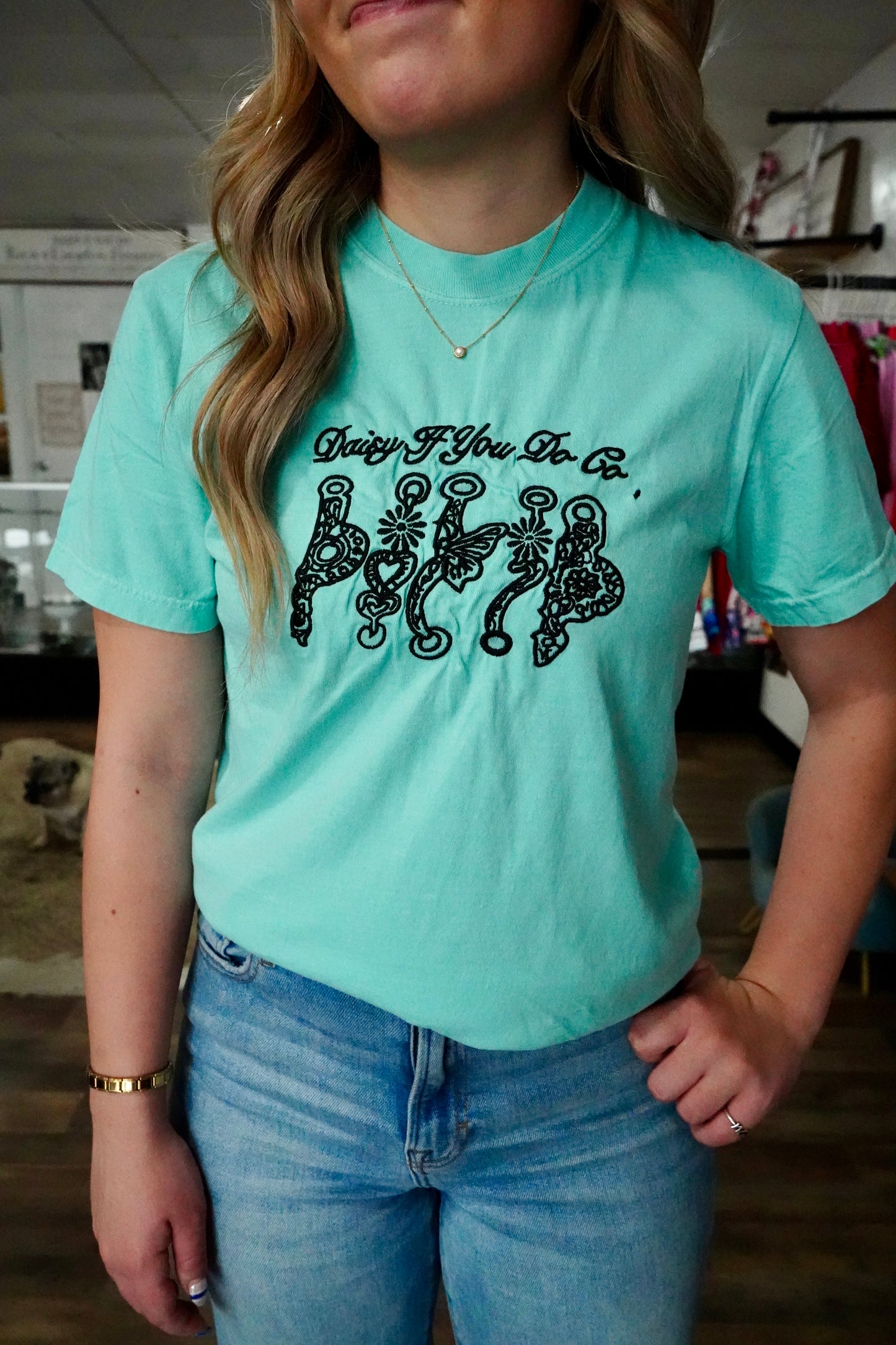 Daisy Spade Embroidered Comfort Color T-Shirt