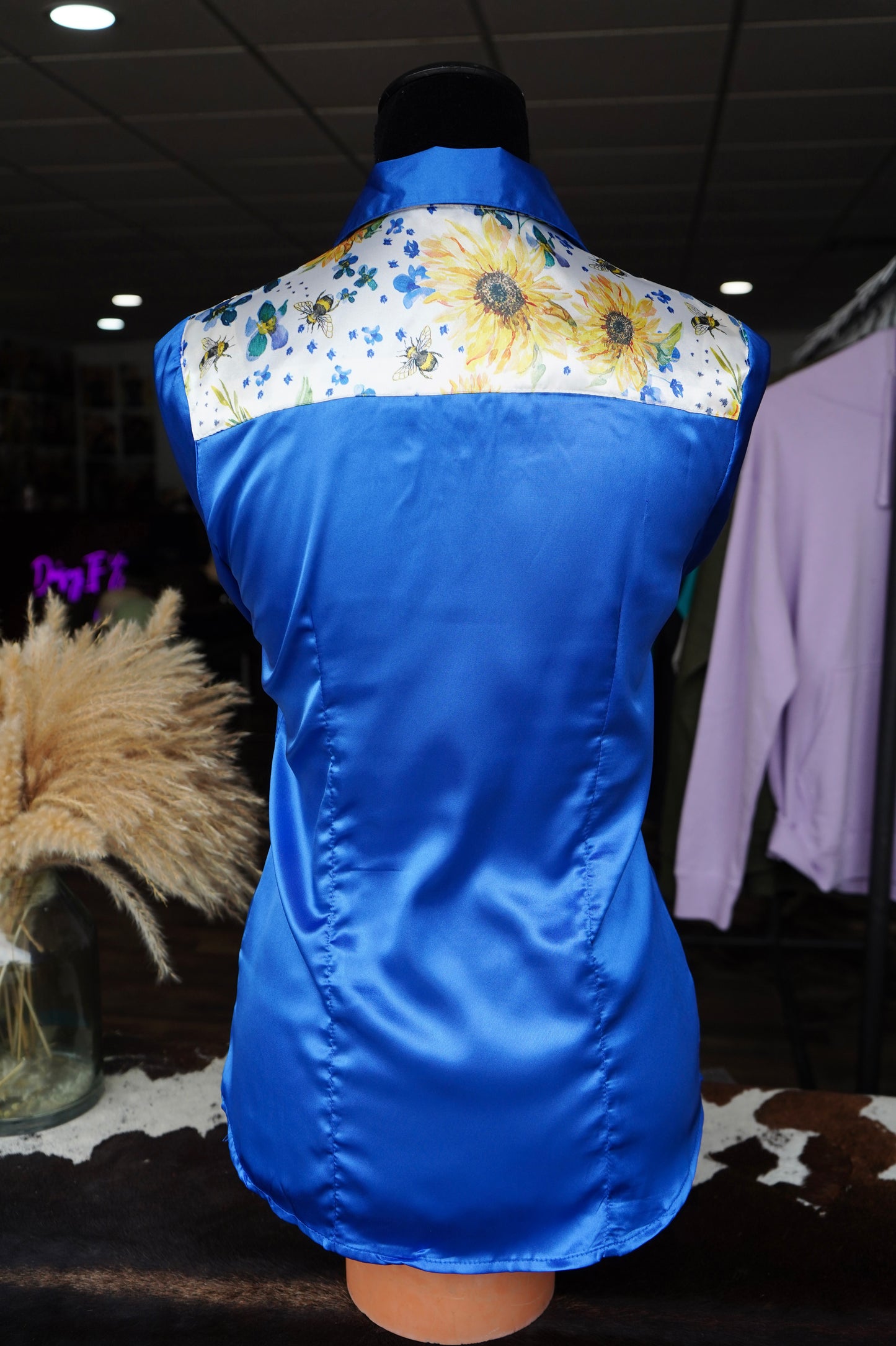 S - Original Sunflowers on Royal Blue Button Down