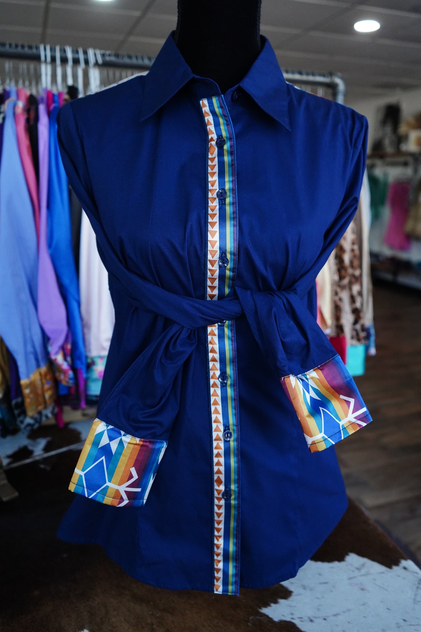 XL - Navy Saddle Blanket on Navy Cotton Button Down
