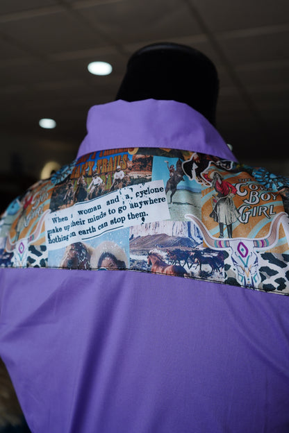 S - Calamity Jane on Lavender Cotton Button Down