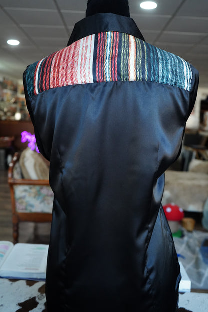 M - Autumn Stripe on Black Satin Button Down