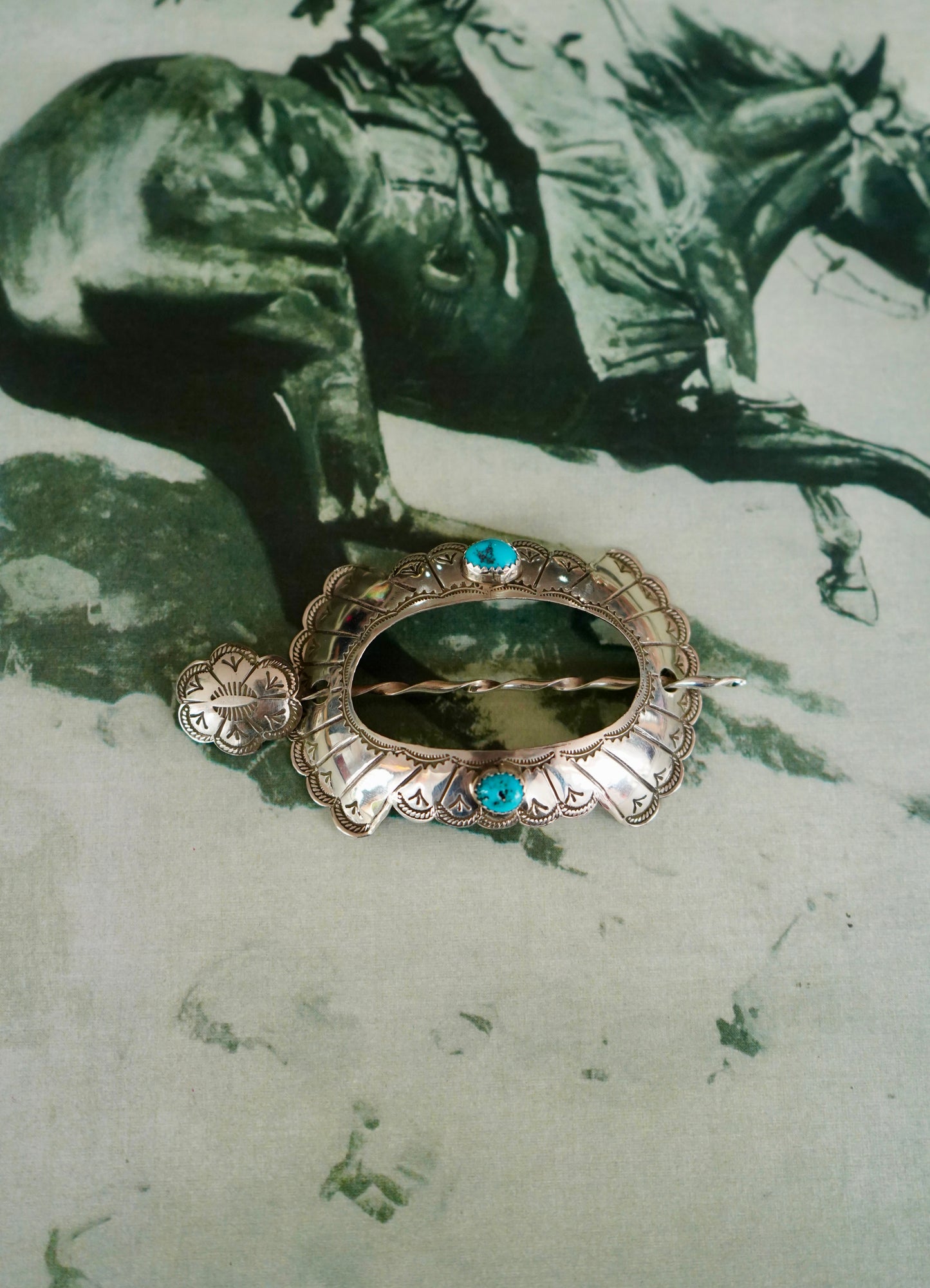 2 Stone Turquoise Hair Barrette