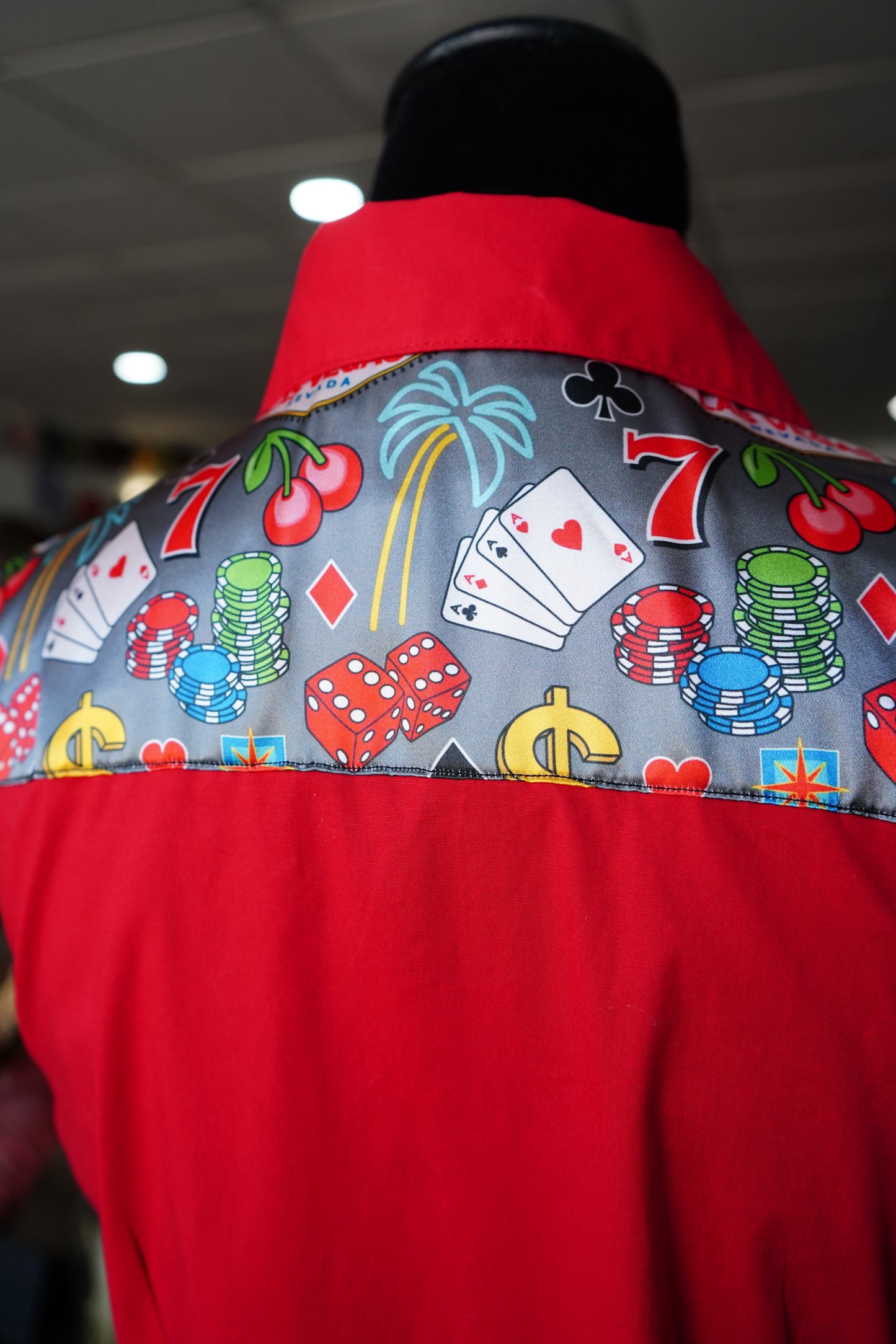 M - Gray Vegas on Red Cotton Button Down
