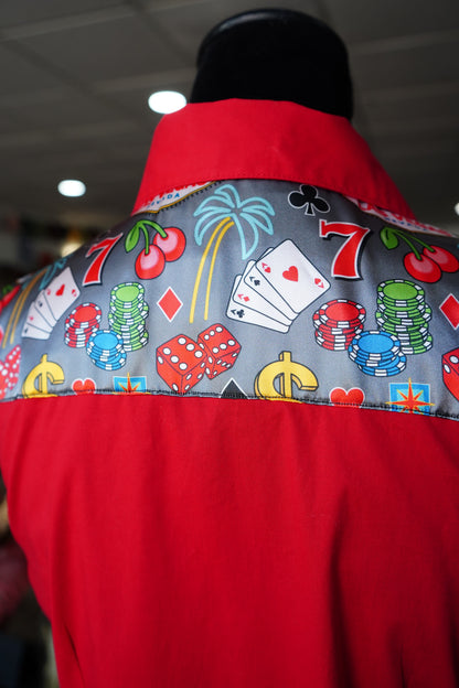 M - Gray Vegas on Red Cotton Button Down