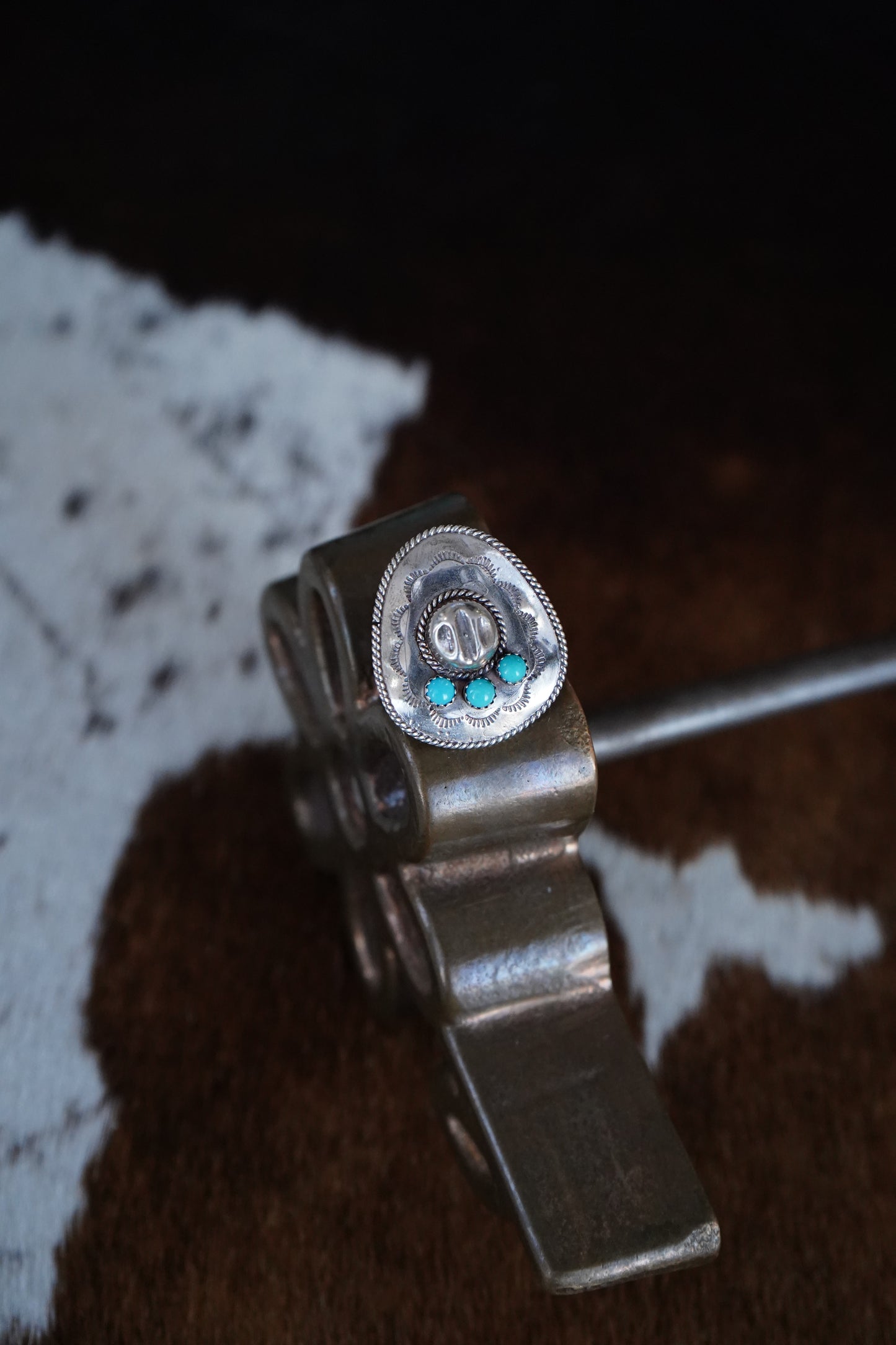Bobby Platero Turquoise Cowboy Hat Ring - Sz 7