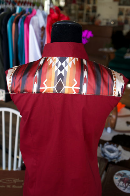 XL - Maroon Saddle Blanket on Burgundy Cotton Button Down