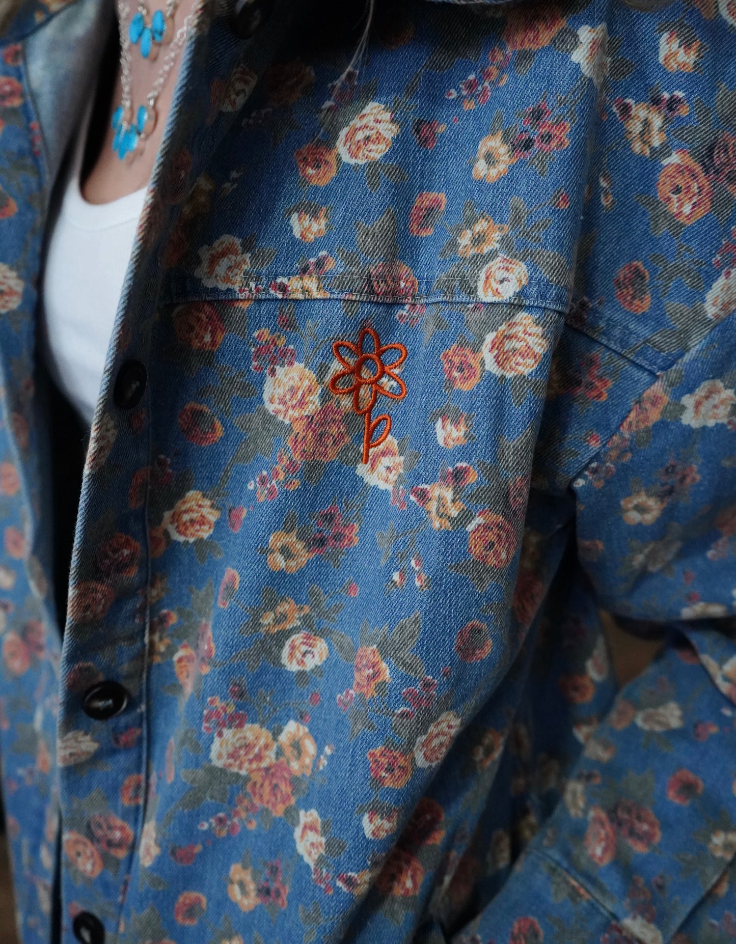 Daisy Floral Denim Button Down