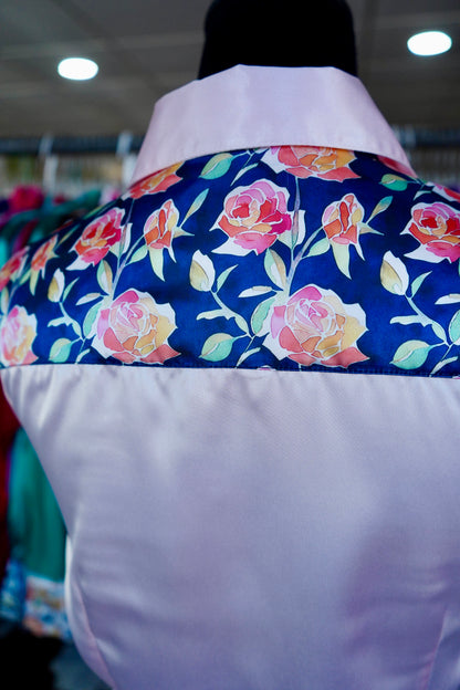 M - Glass Stained Roses on Light Pink Satin Button Down