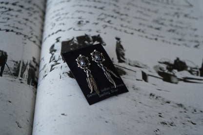 Vintage Hematite Feather Dangle Stud Earrings