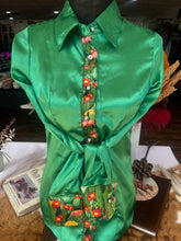 Load image into Gallery viewer, S - Blooming Cactus on Kelly Green Satin Button Down
