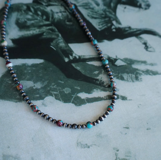 Sterling Silver Pearls w/ Round Dahlia Beads Necklace - 18”