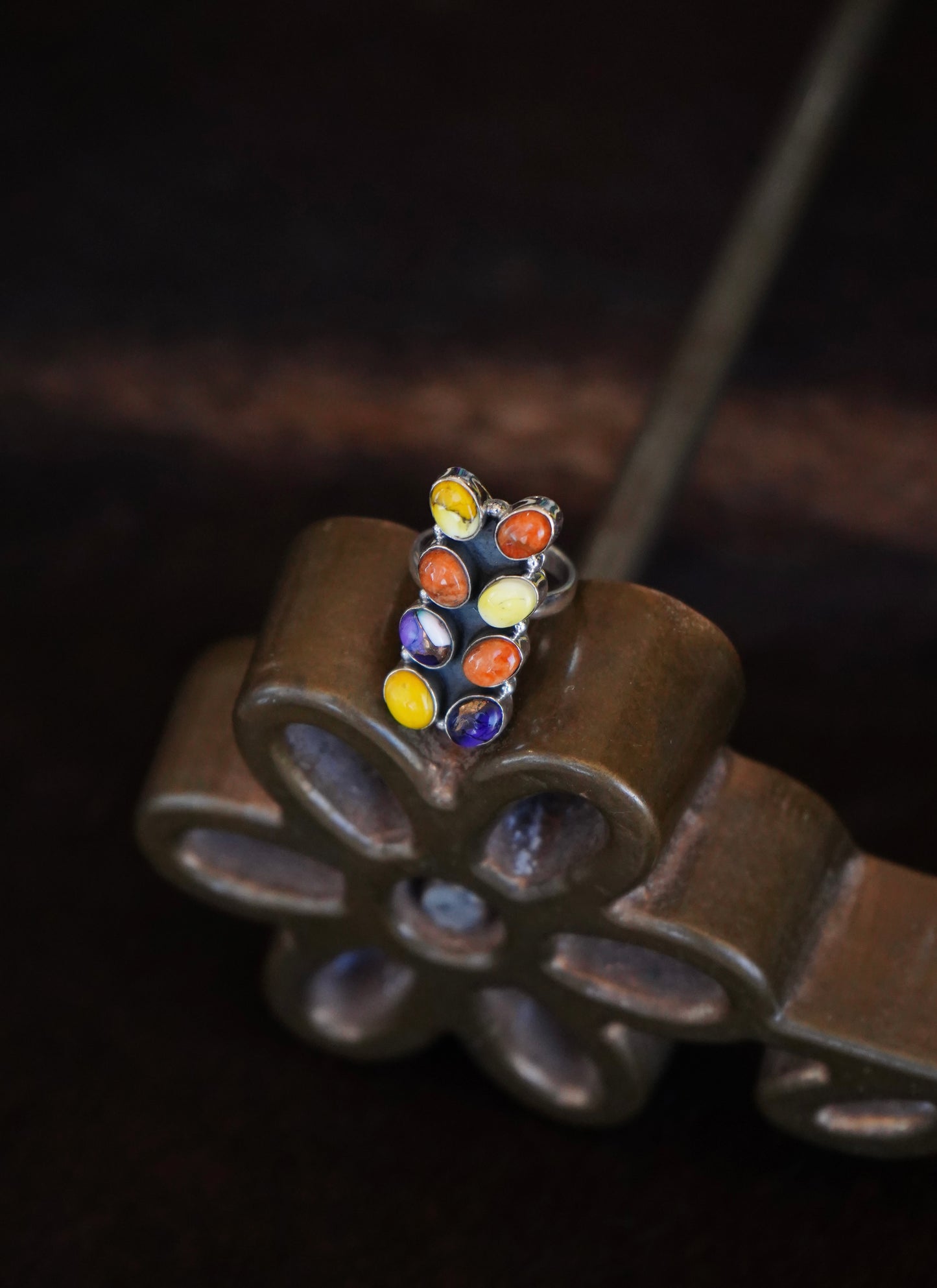 Colorful Dahlia Cluster Ring - Sz 7