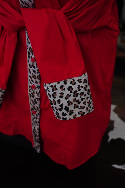3XL - Cheetah on Red Cotton Button Down
