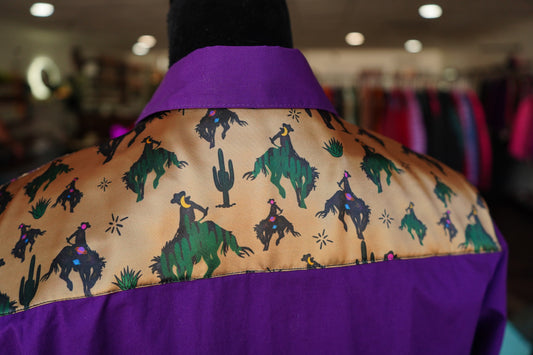 XL - Purple Cotton Button Down w/ Space Cowboy