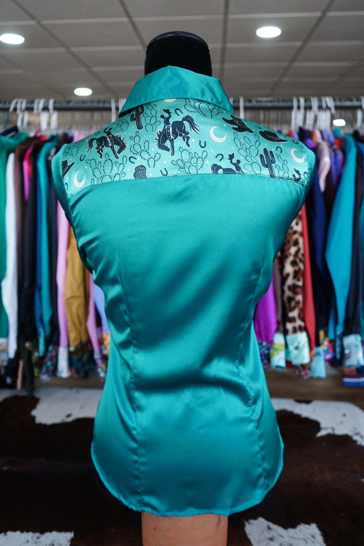 S - Mystic Cowboys on Emerald Satin Button Down