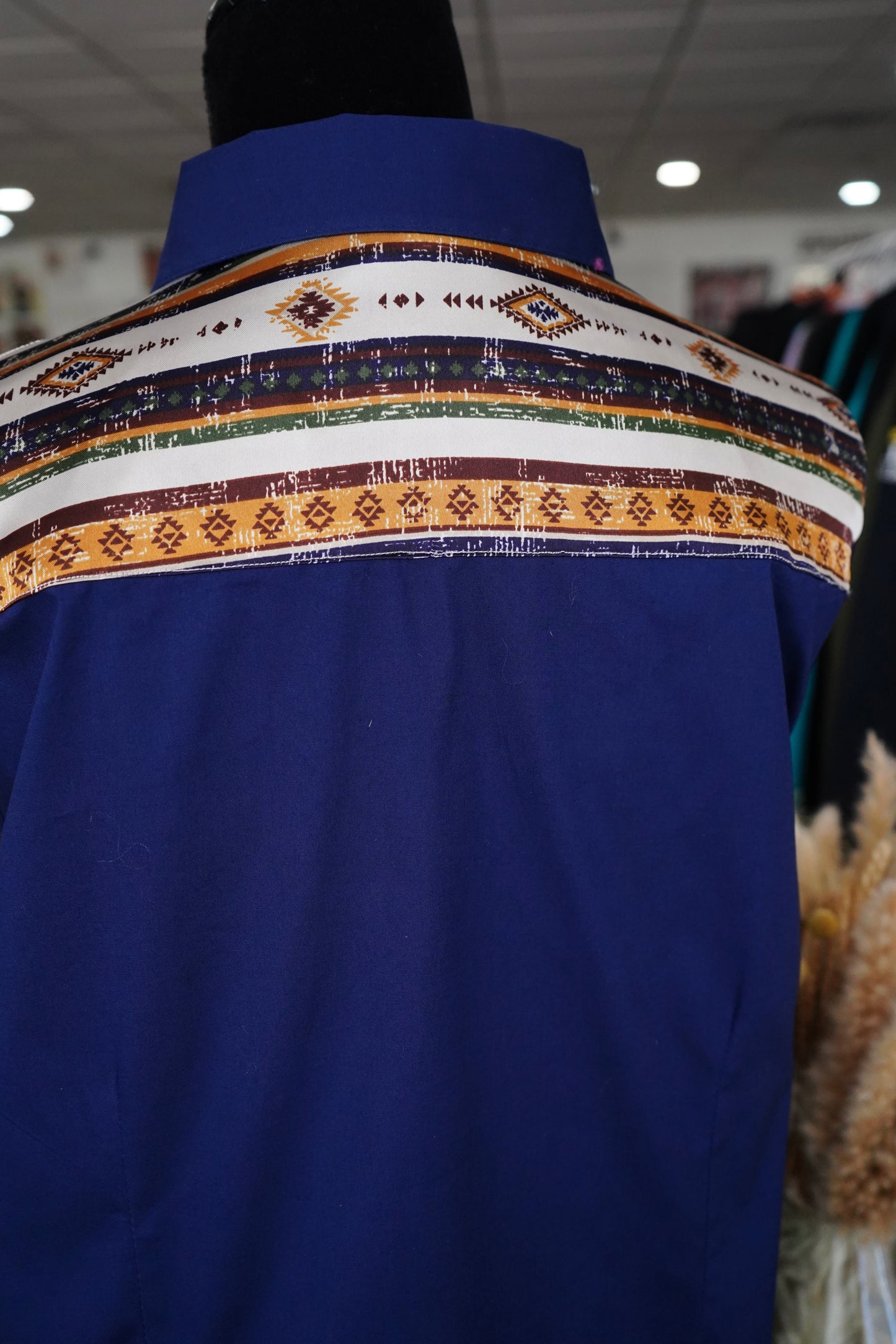 3XL - Navy Cotton w/ Native Stripe Button Down