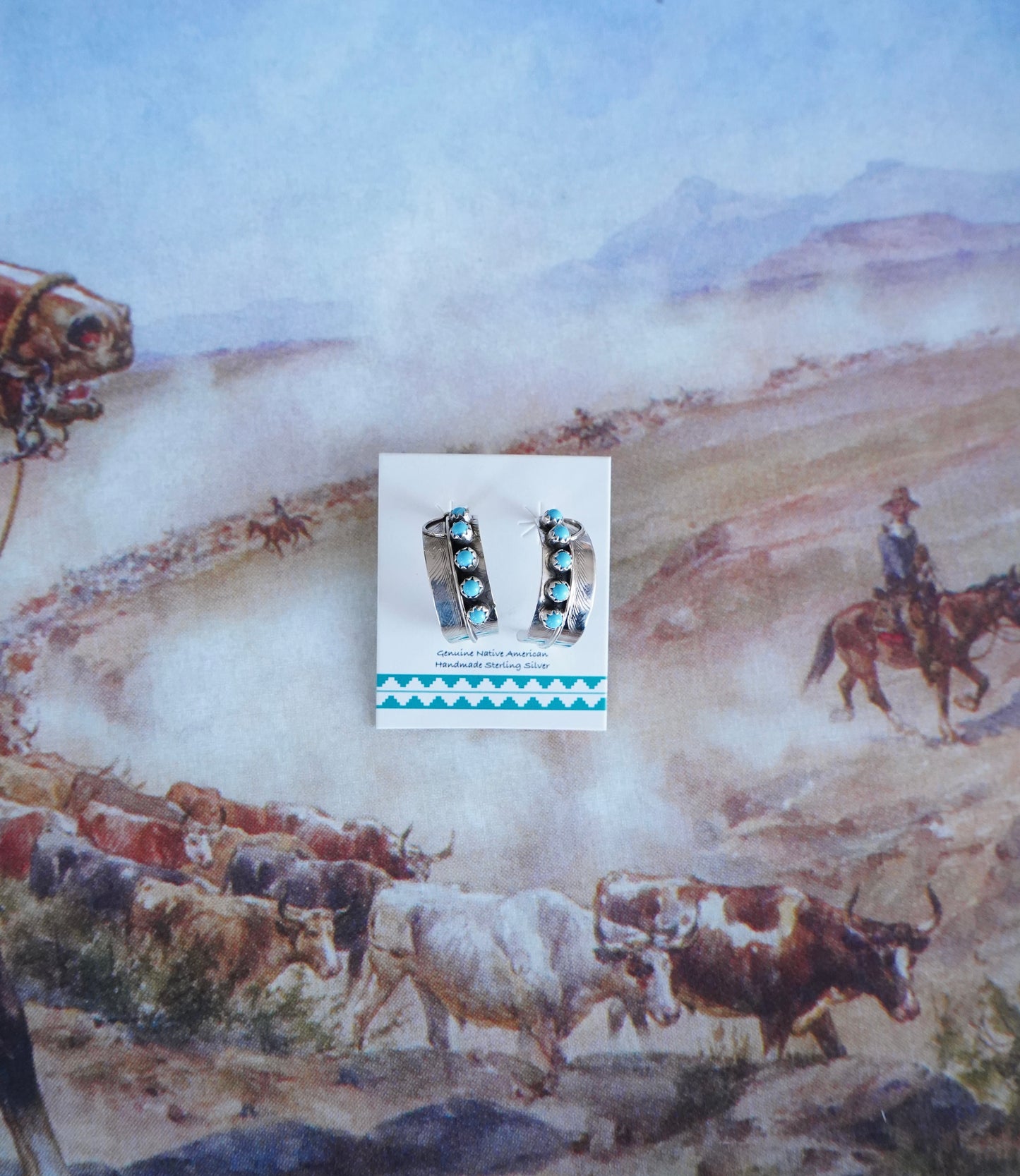 Chester Charley Turquoise Feather Hoop Stud Earrings