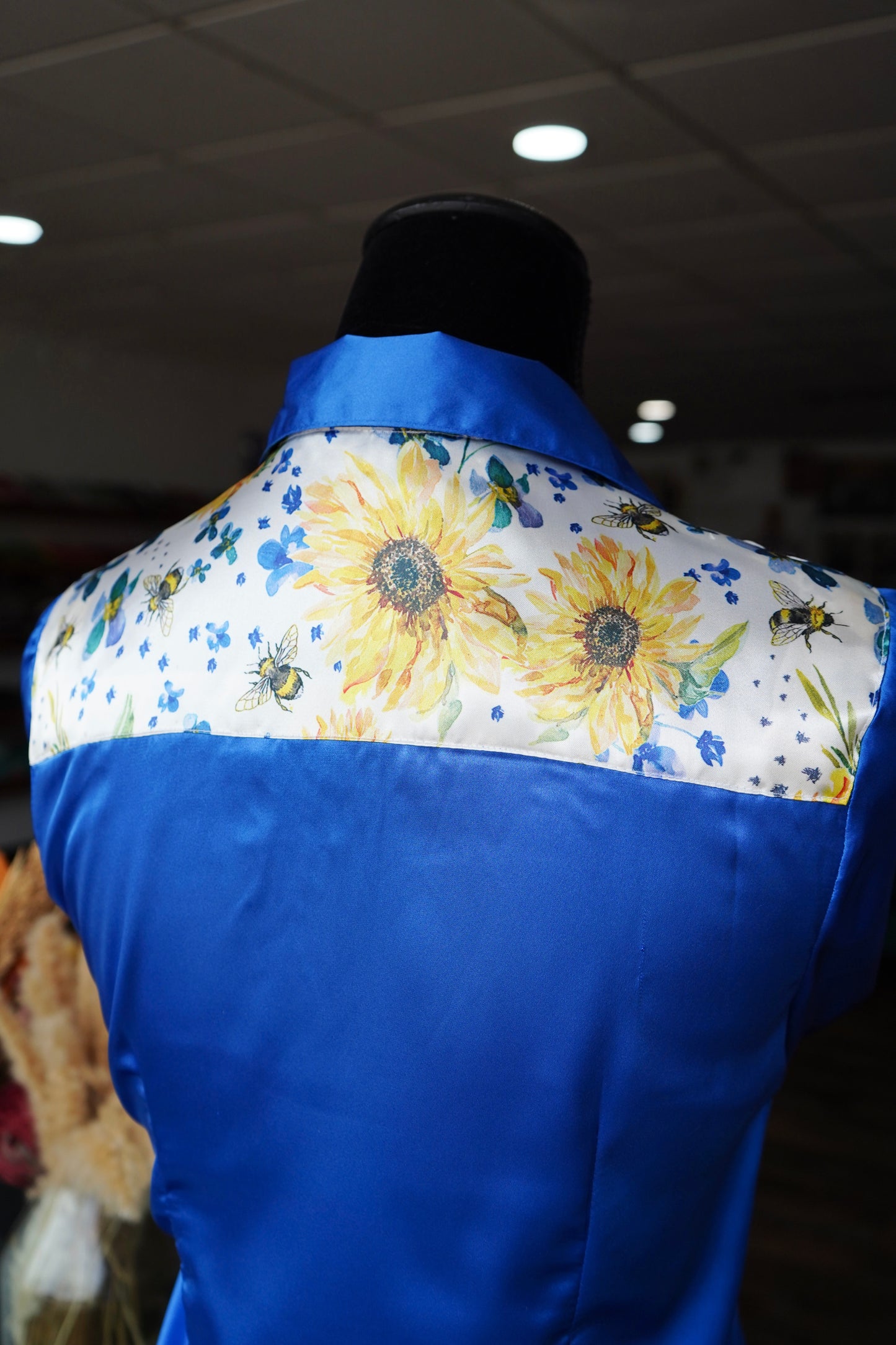 S - Original Sunflowers on Royal Blue Button Down