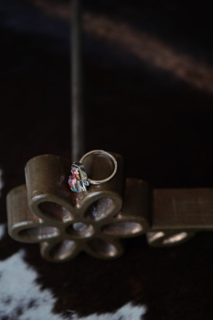 2 Stone Pink Dahlia w/ Silver Swirls Ring - Adj