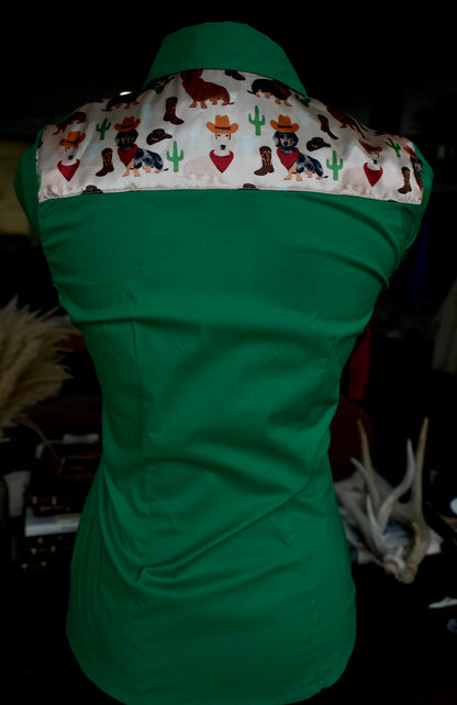 S - Ranchin’ Weens on Green Cotton Button Down