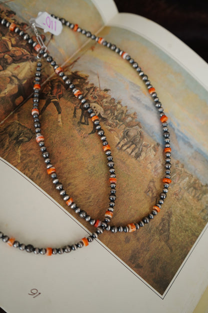 Orange Spiny & Sterling Silver Pearl Necklaces