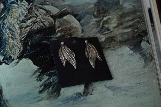 Vintage Sterling Silver Feather Clip On Earrings