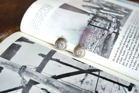 Stamped Sterling Silver Concho Clip On Earrings