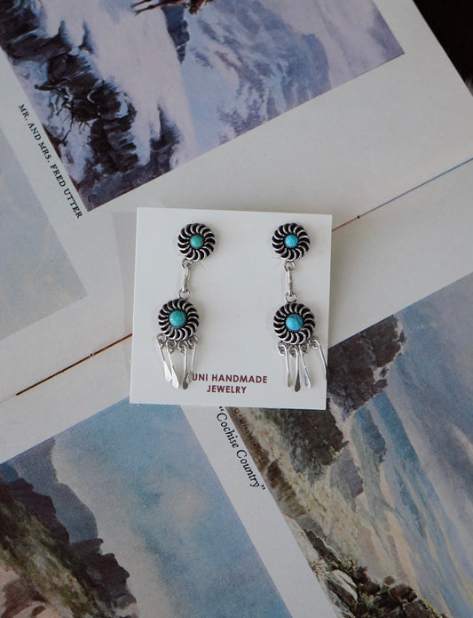 Al Lementino Zuni Turquoise Dangly Stud Earrings