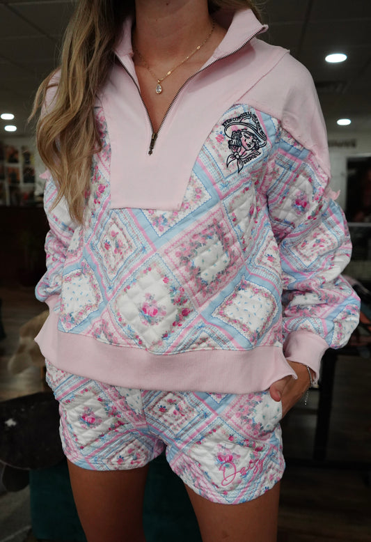 Cowgirls Cry & Daisy Script Pink Quilted Set