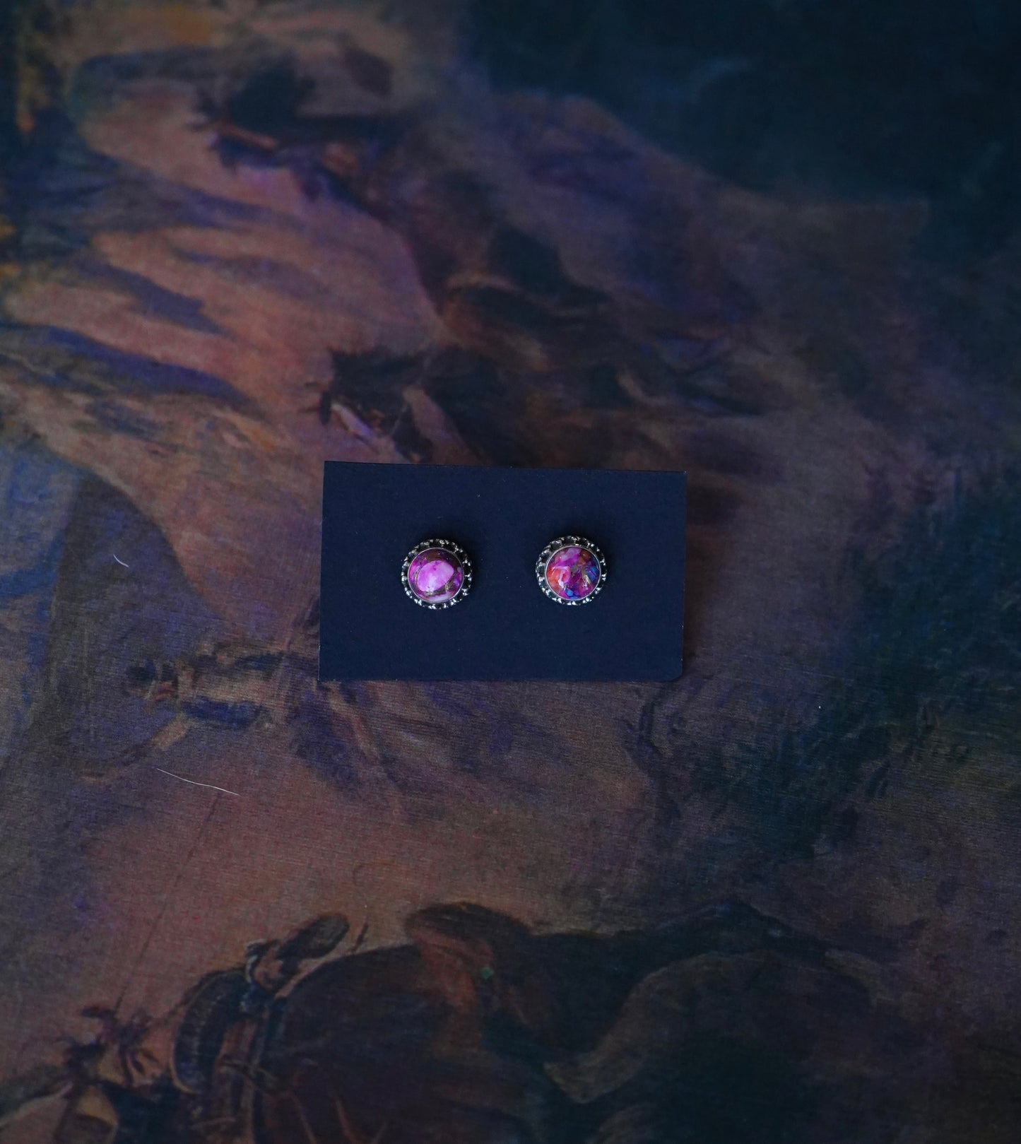 Round Pink Dahlia Stud Earrings