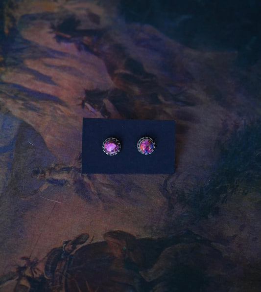 Round Pink Dahlia Stud Earrings