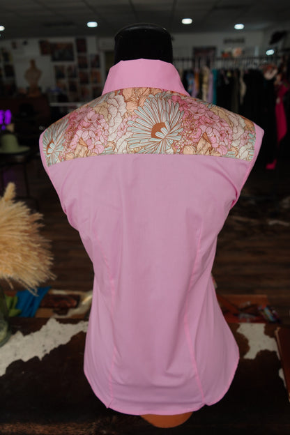 M - Pastel Daisy Floral on Light Pink Cotton Button Down