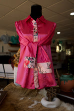 Load image into Gallery viewer, L - Light Pink Roses &amp; Bible Verses on Hot Pink Button Down