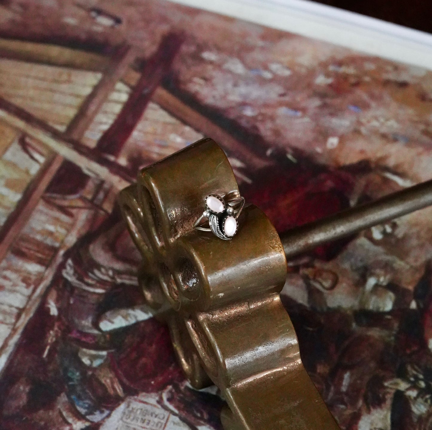 Vintage MOP 2 Stone Ring - Sz 5