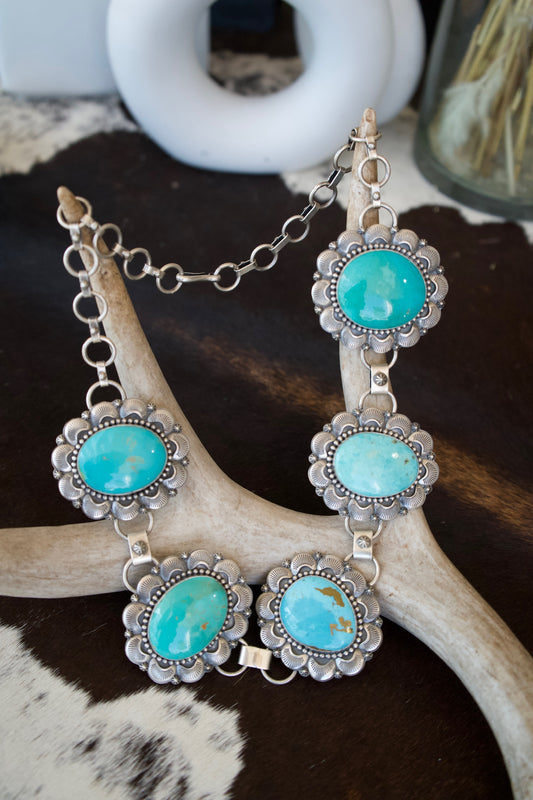 Five Stone Turquoise Concho Statement Necklace