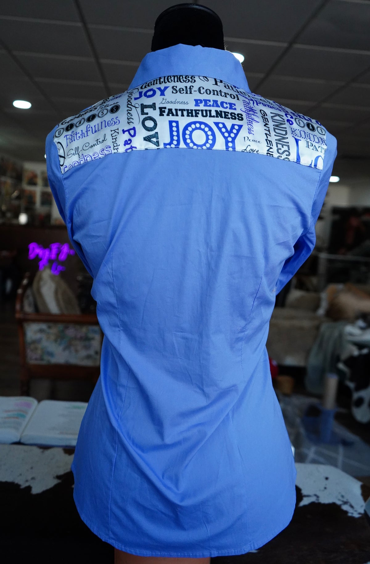 M - Scripture Sequence on Lilac Cotton Button Down