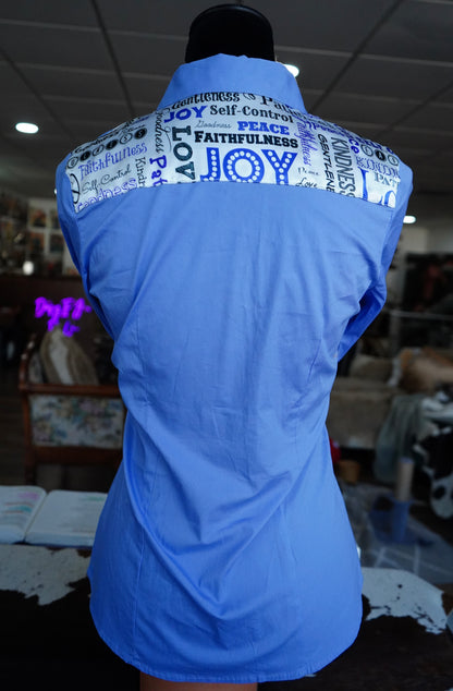 M - Scripture Sequence on Lilac Cotton Button Down