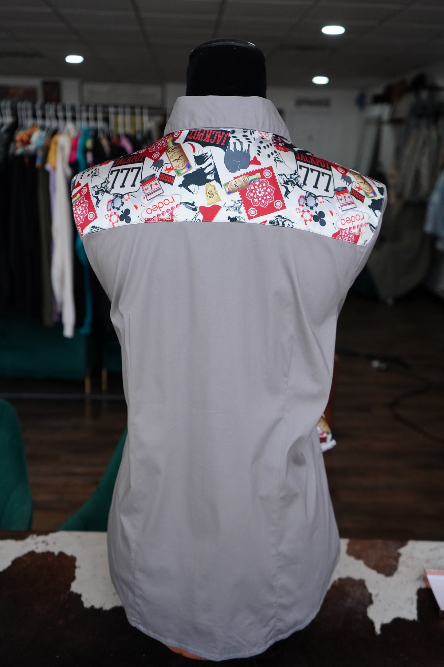 XL - Gambling Collage on Gray Cotton Button Down