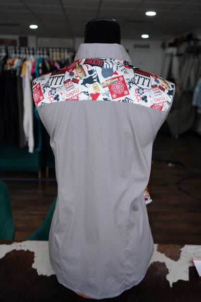 XL - Gambling Collage on Gray Cotton Button Down
