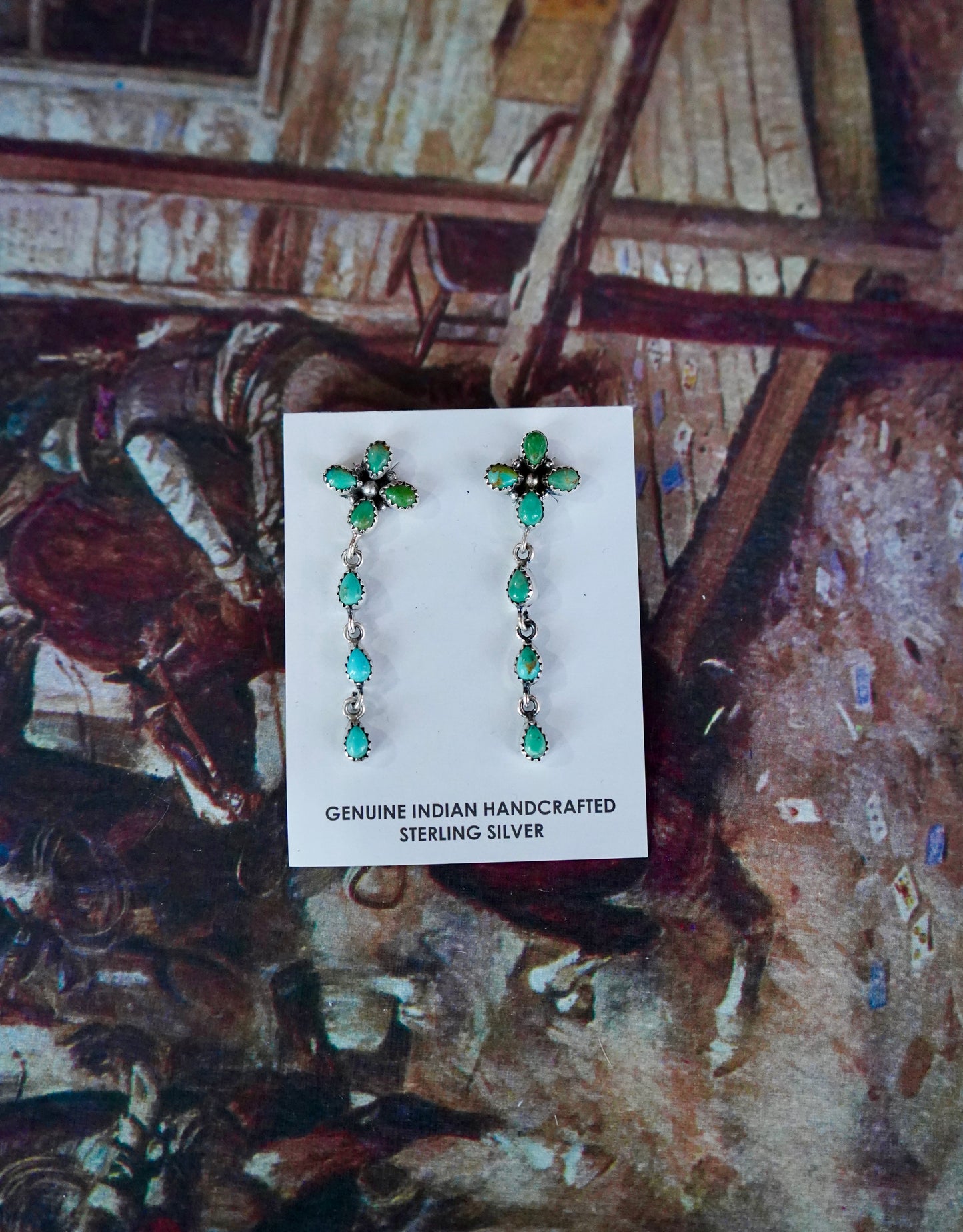 Turquoise 3 Stone w/ Dangles Stud Earrings