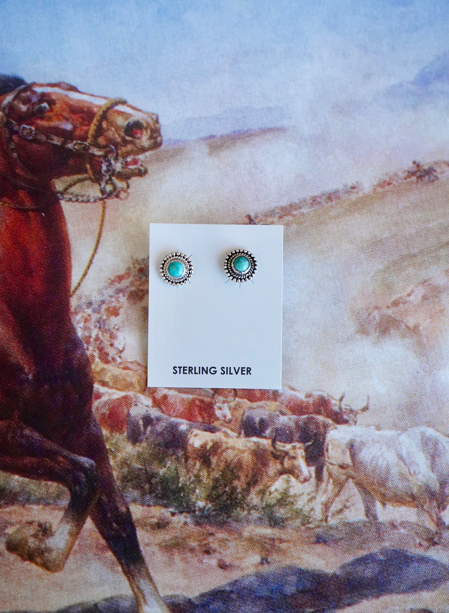 Small Turquoise Flower Concho Stud Earrings