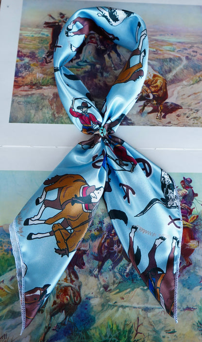 KIDS - Blue Branded Western Scene Wild Rag