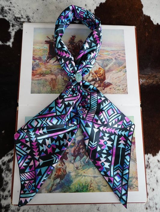 Blue & Pink Watercolor Aztec Wild Rag