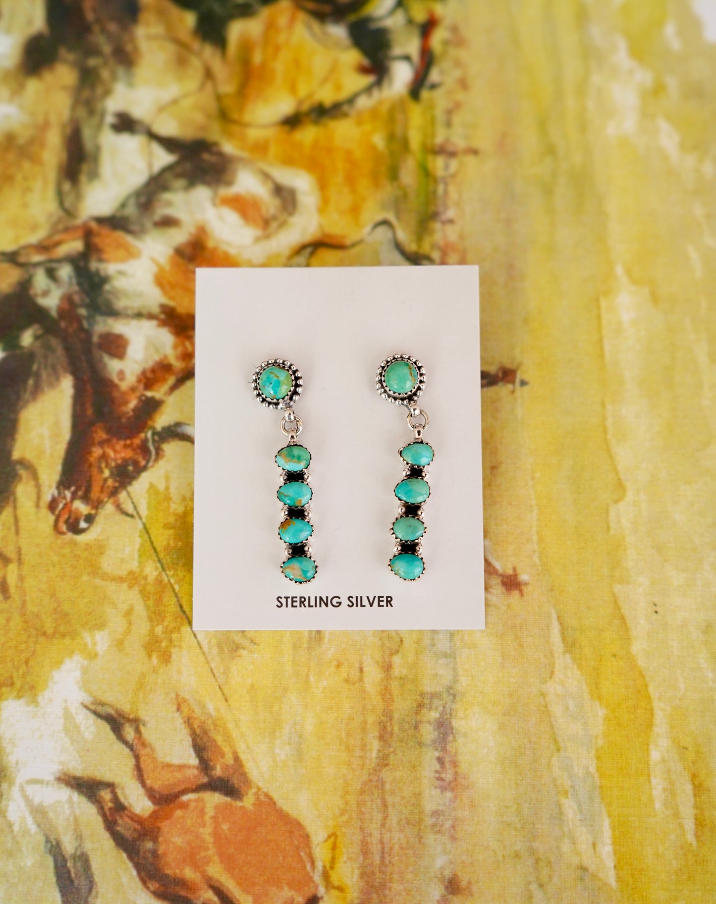Turquoise 5 Stone Dangly Stud Earrings